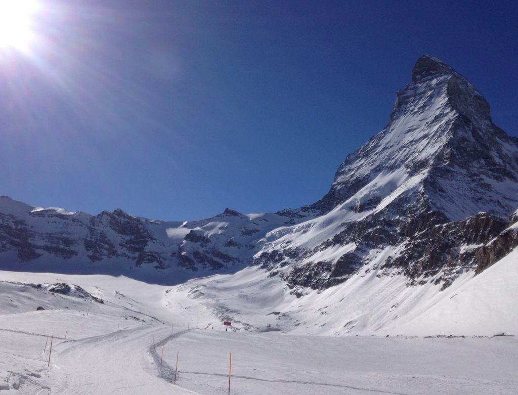 Snowfall Matterhorn and snowy pistes